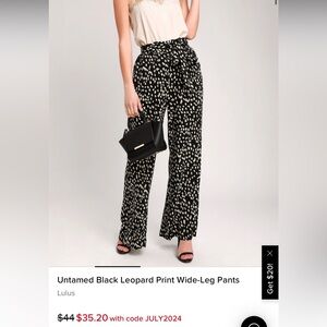 Lulu’s Untamed Black Leopard Print Wide-Leg Pant- Medium
